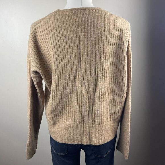 Madewell Cameron Ribbed Cardigan Sweater Tan Preppy Cozy  sz Small Wool Blend - Picture 5 of 9